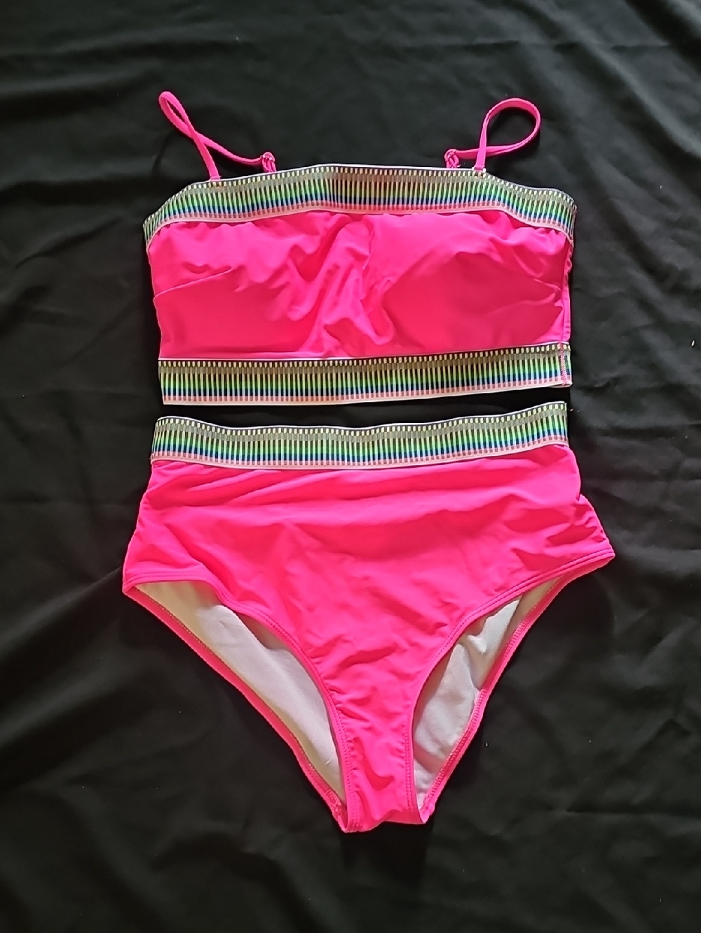 Source Unknown Hot Pink Two-Piece Bikini with Striped Trim